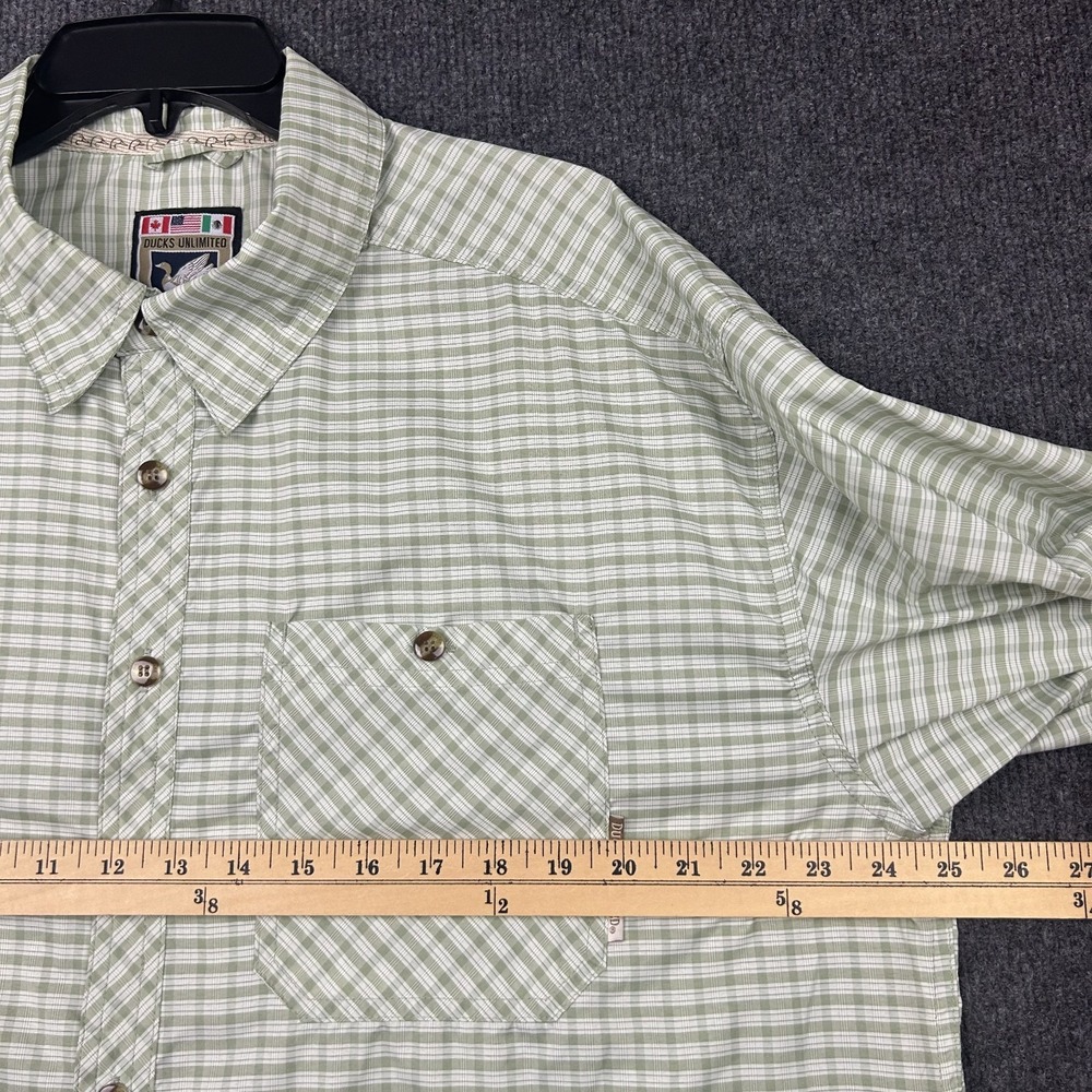 Ducks Unlimited Drake Waterfowl Shirt Large SS Button Down Green White Check - Picture 12 of 15